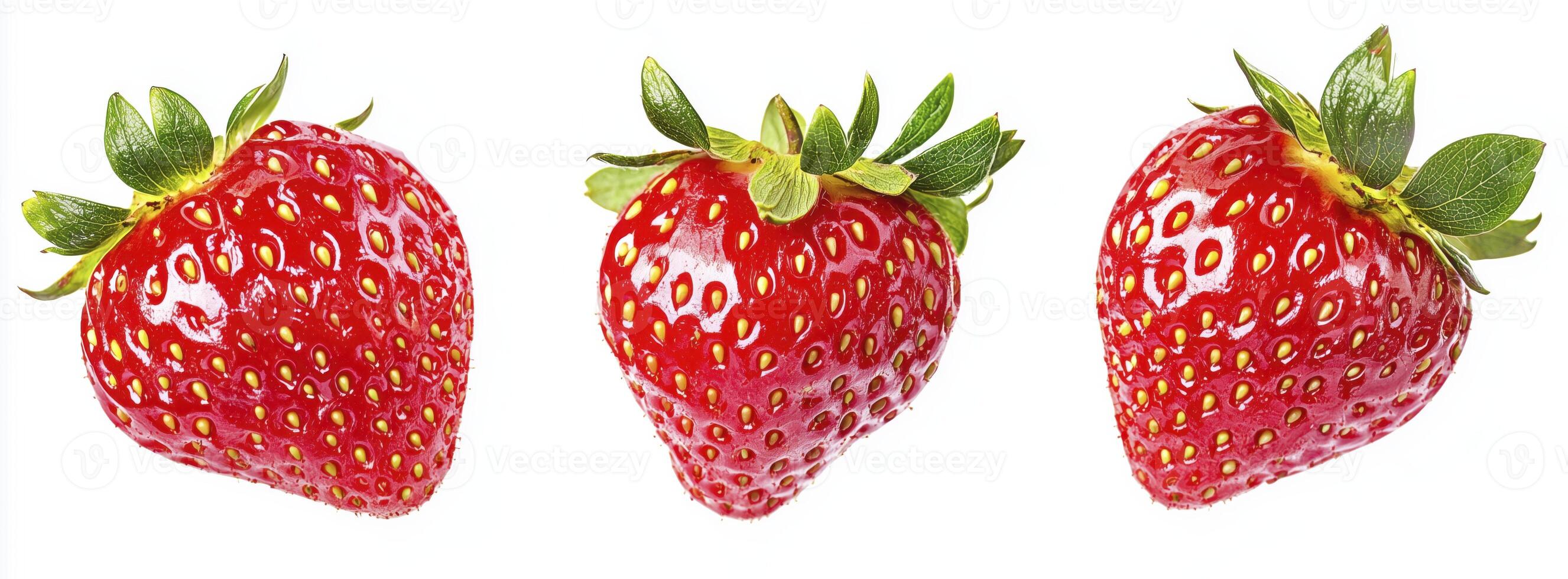 Fresh strawberries isolated on white background with clipping path photo