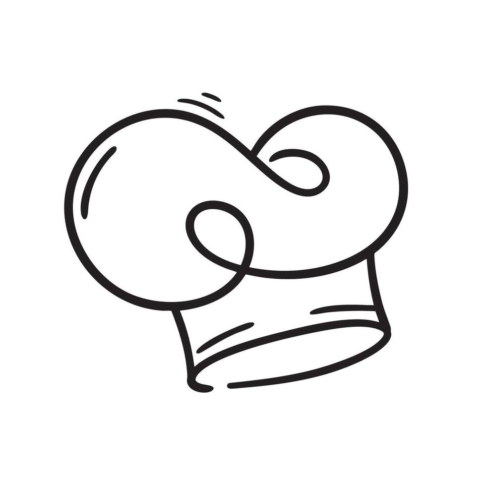 Simple hand drawn chef hat icon in black outline on white background. Perfect for culinary, cooking, restaurant, kitchen, and food-related design projects and branding materials. vector