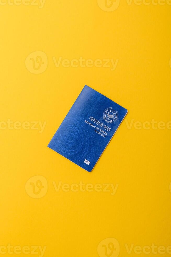 Korean passport for travelling, flying and doing business. South korea document, id photo