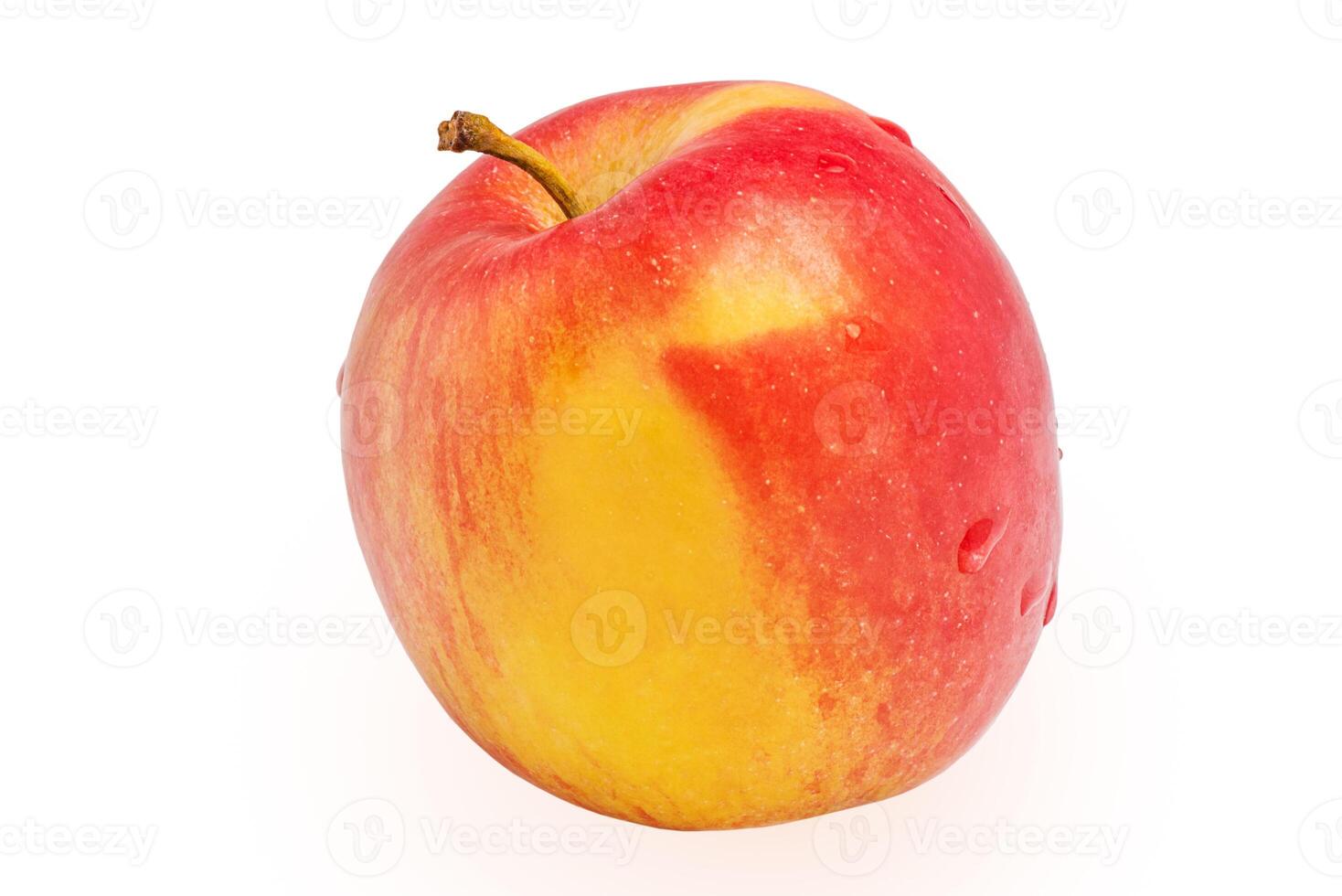 Red and yellow apple isolated on white background. Apple with water drops. photo