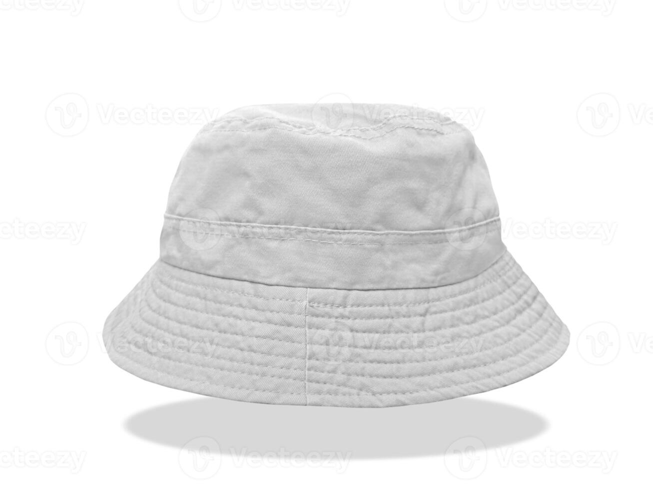 White bucket hat floating on white background. photo