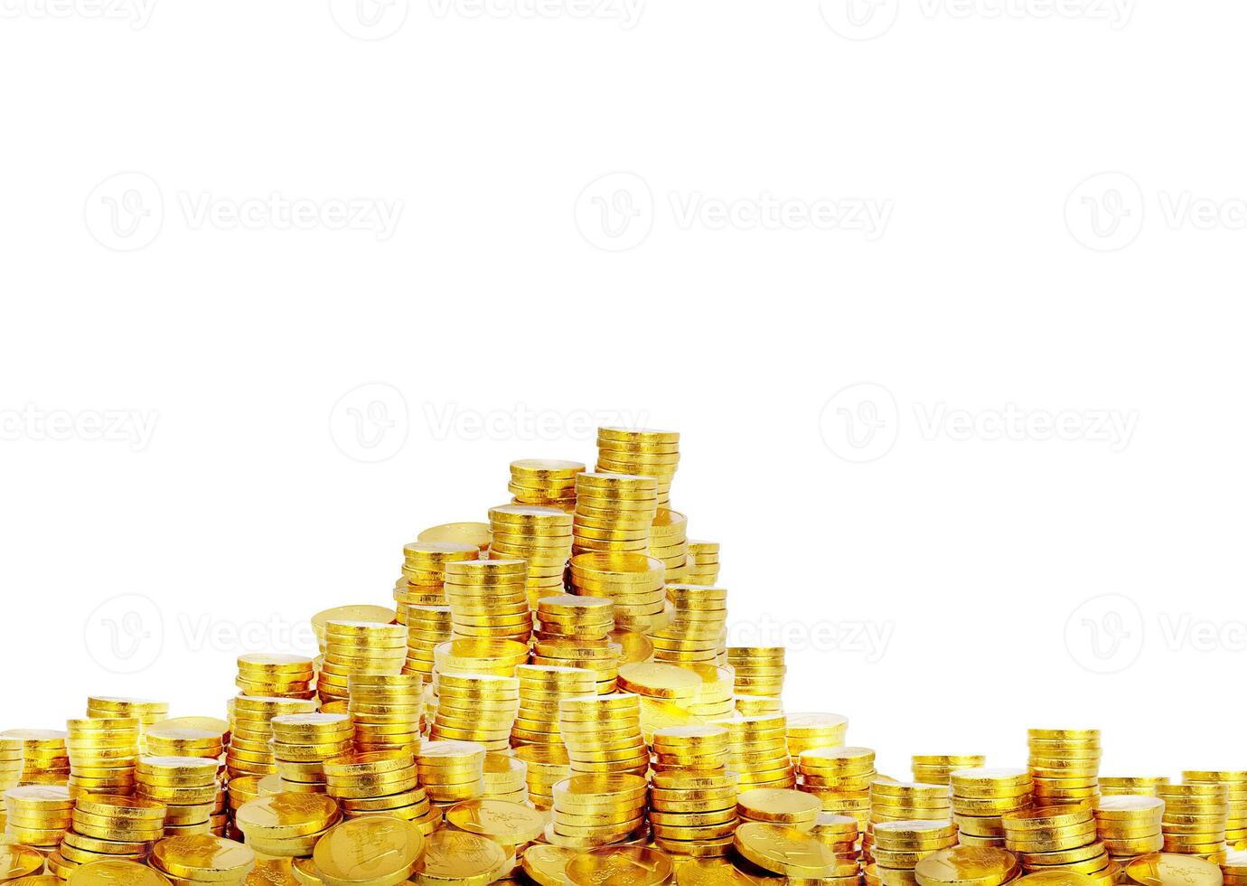 Pile of gold coins on white background. photo