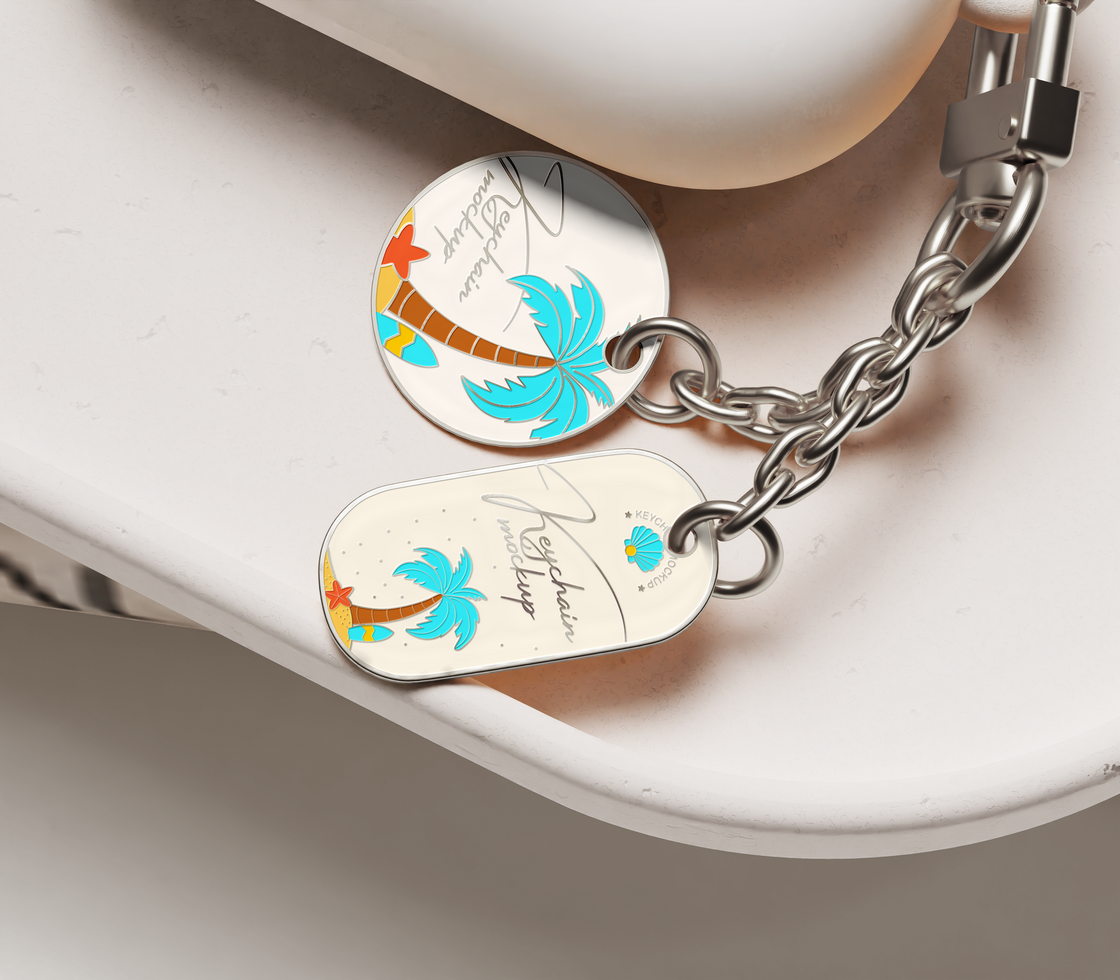circle and stadium key chain mockup psd