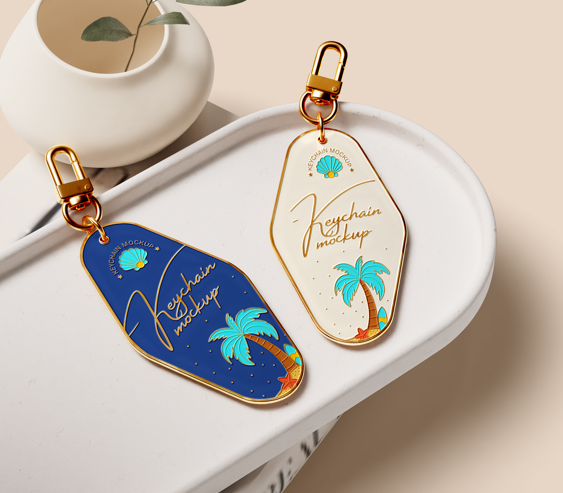 two of key chains mockup psd