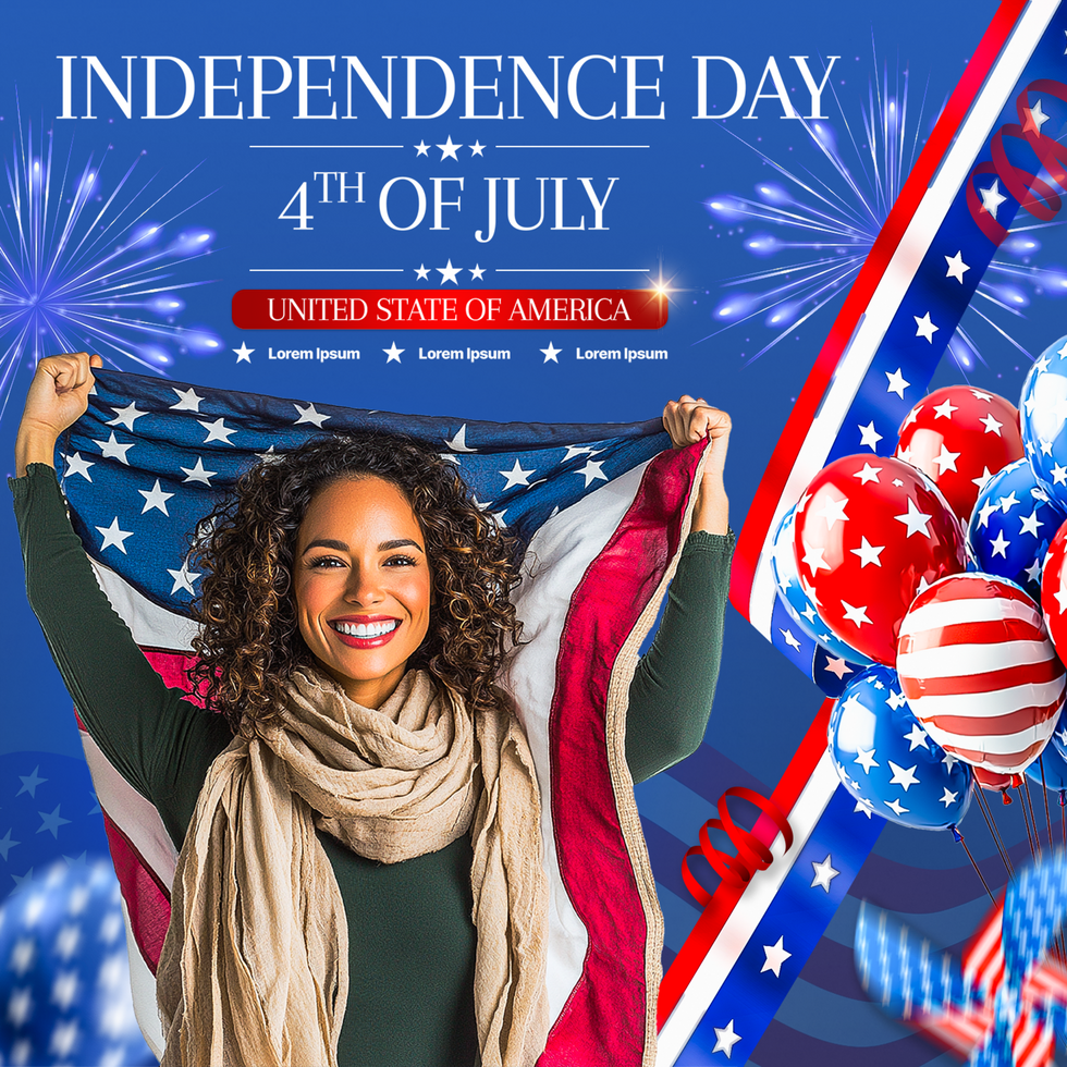 United State USA Day Celebration with Woman Holding USA Flag American Pride and Freedom psd