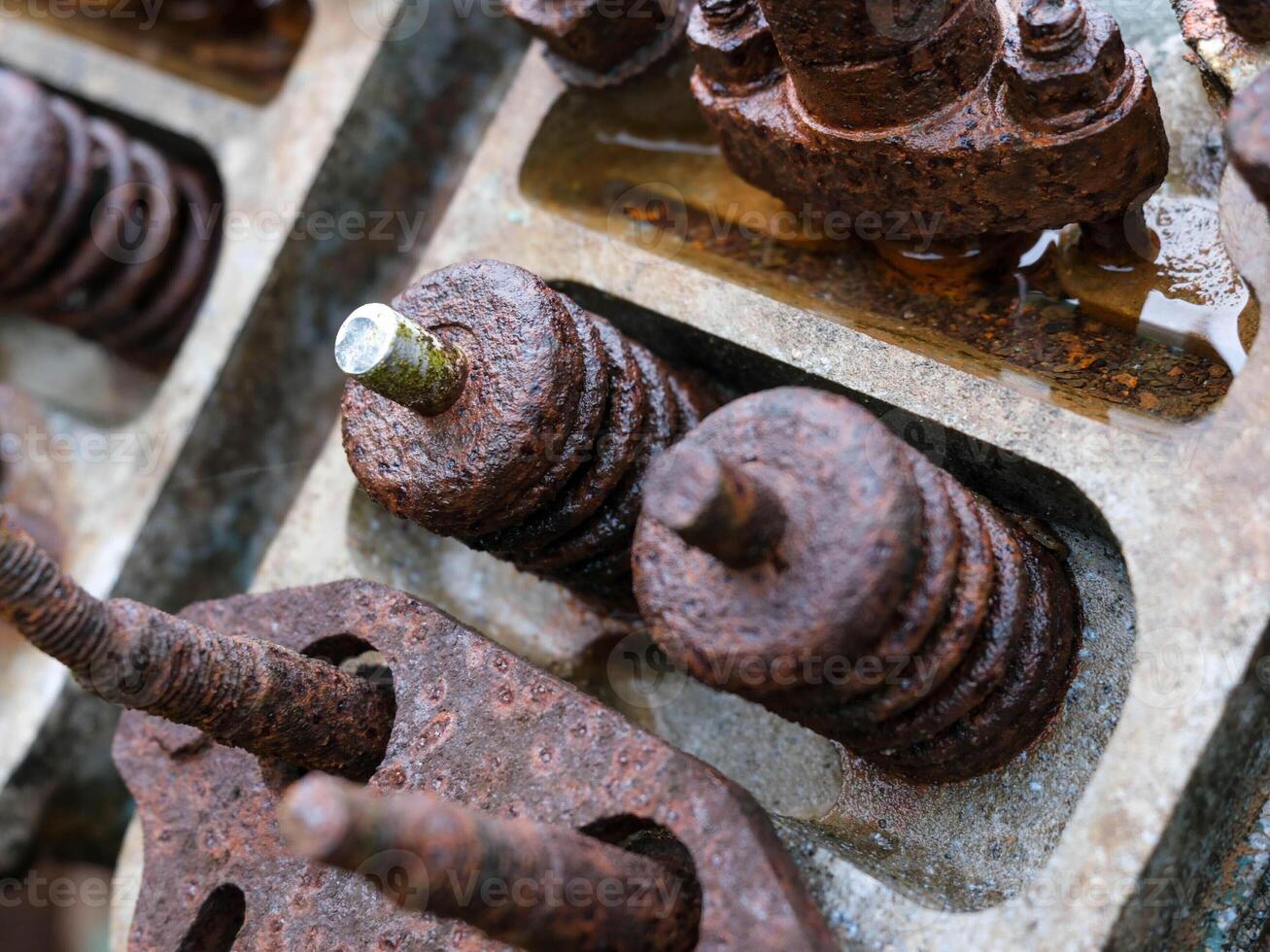 close-up rusty shock machinery rusty and broken machine parts photo