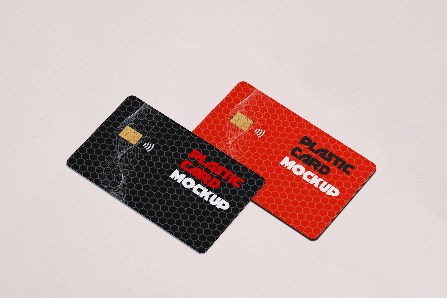 Two Red and Black Smart card, Plastic Card, Debit Card Mockup Template psd