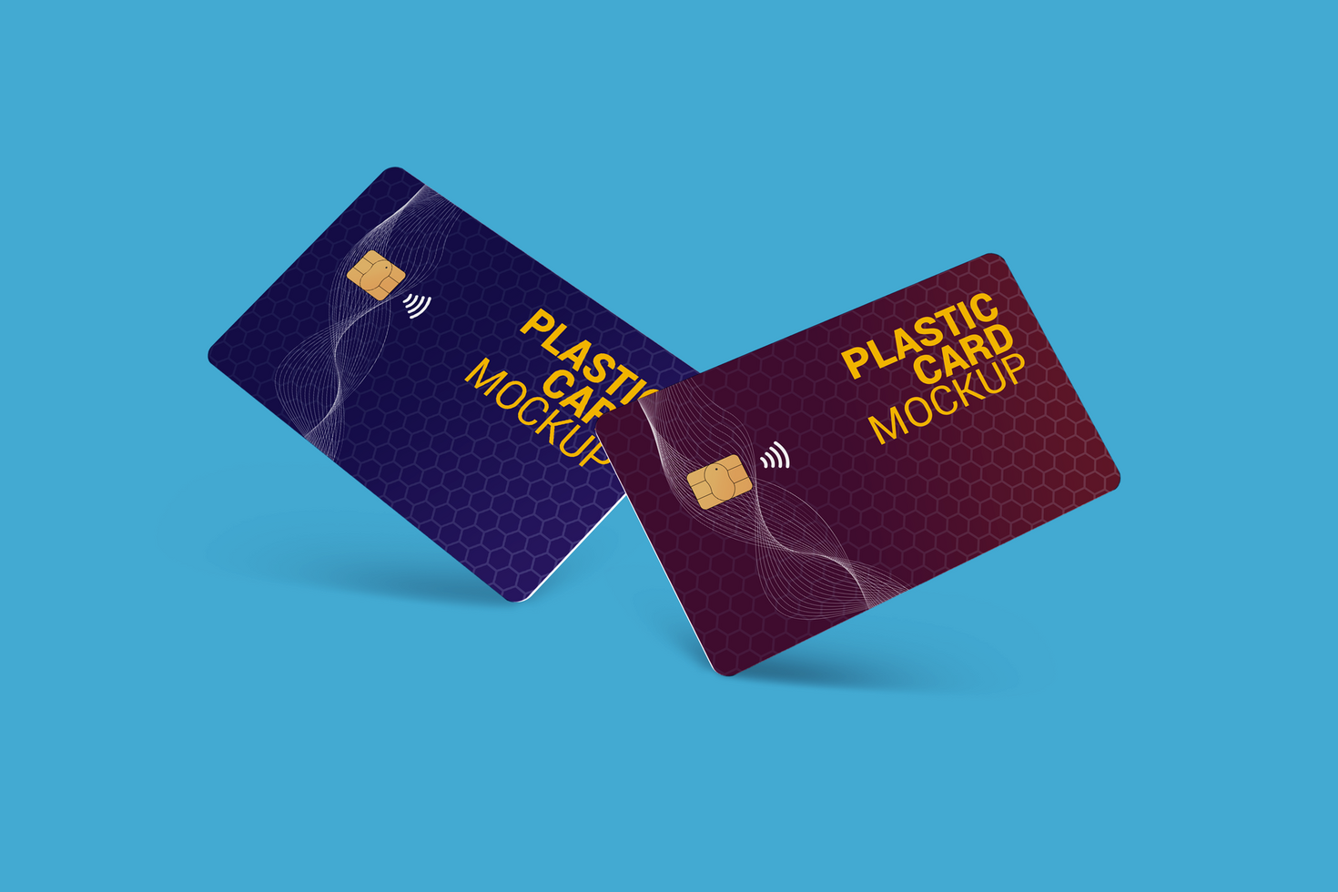 Two Smart card, Plastic Card, Debit Card Mockup Template with Blue background psd