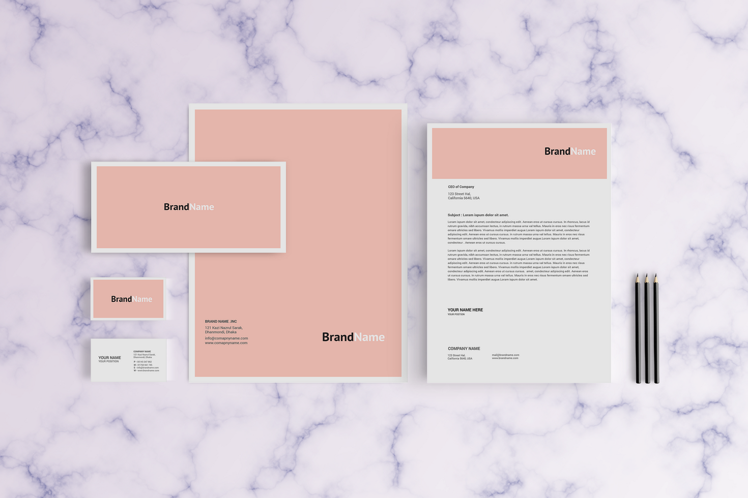 Pink Color Stationary Mockup Front View Design with Background psd