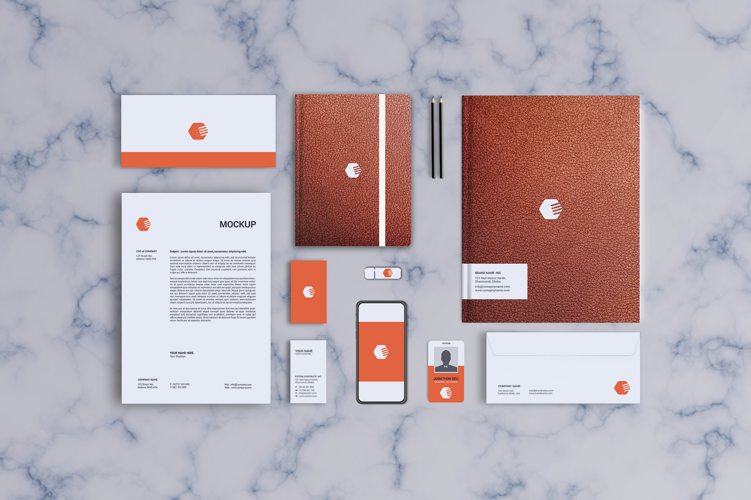 Leather Folder and Notebook Style Stationary Mockup-3 psd