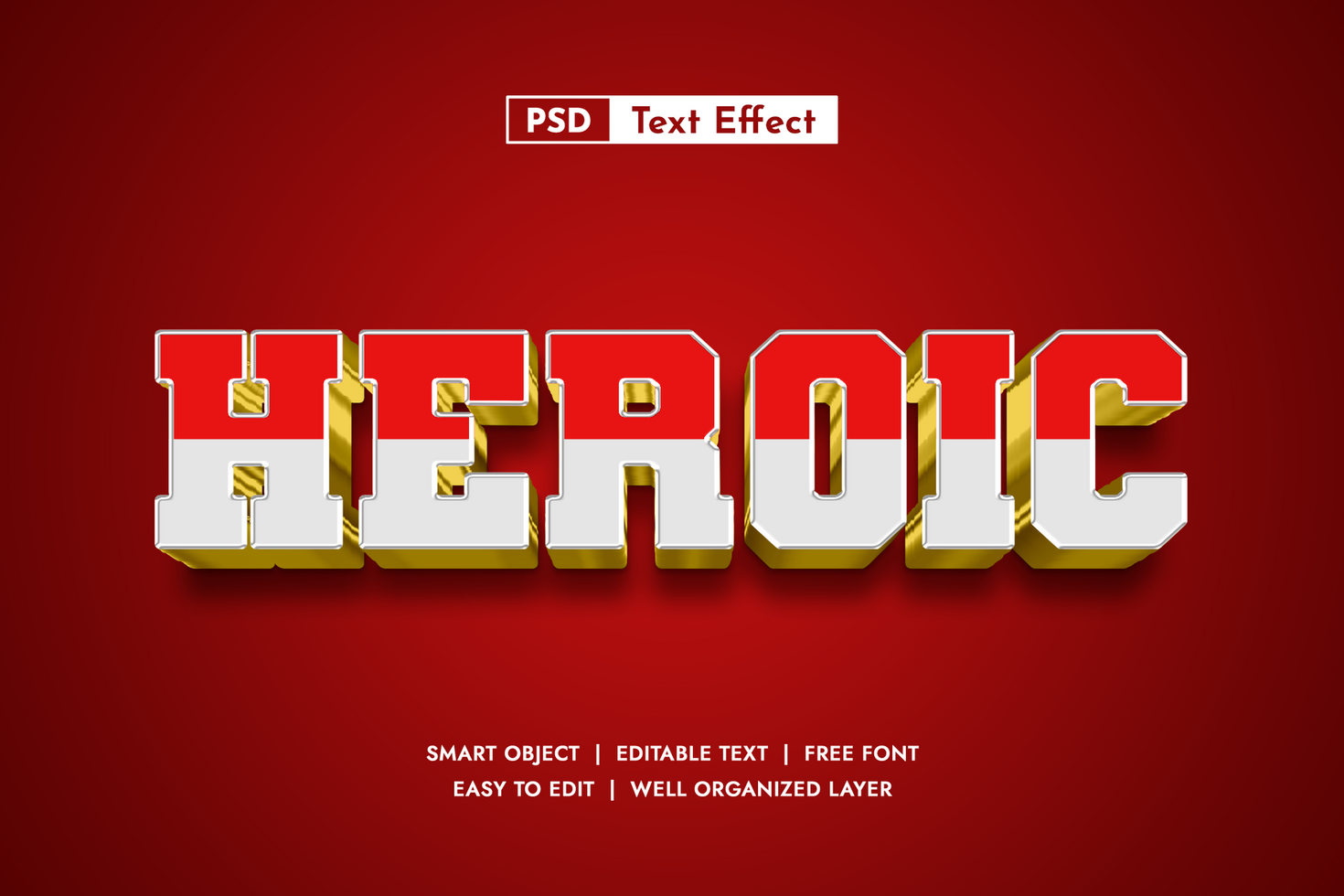Bold Heroic Metallic Gold and Silver 3D Text Effect. Editable Powerful Font Style for Game Logos, Sport Brands, and Modern Championship Titles. psd