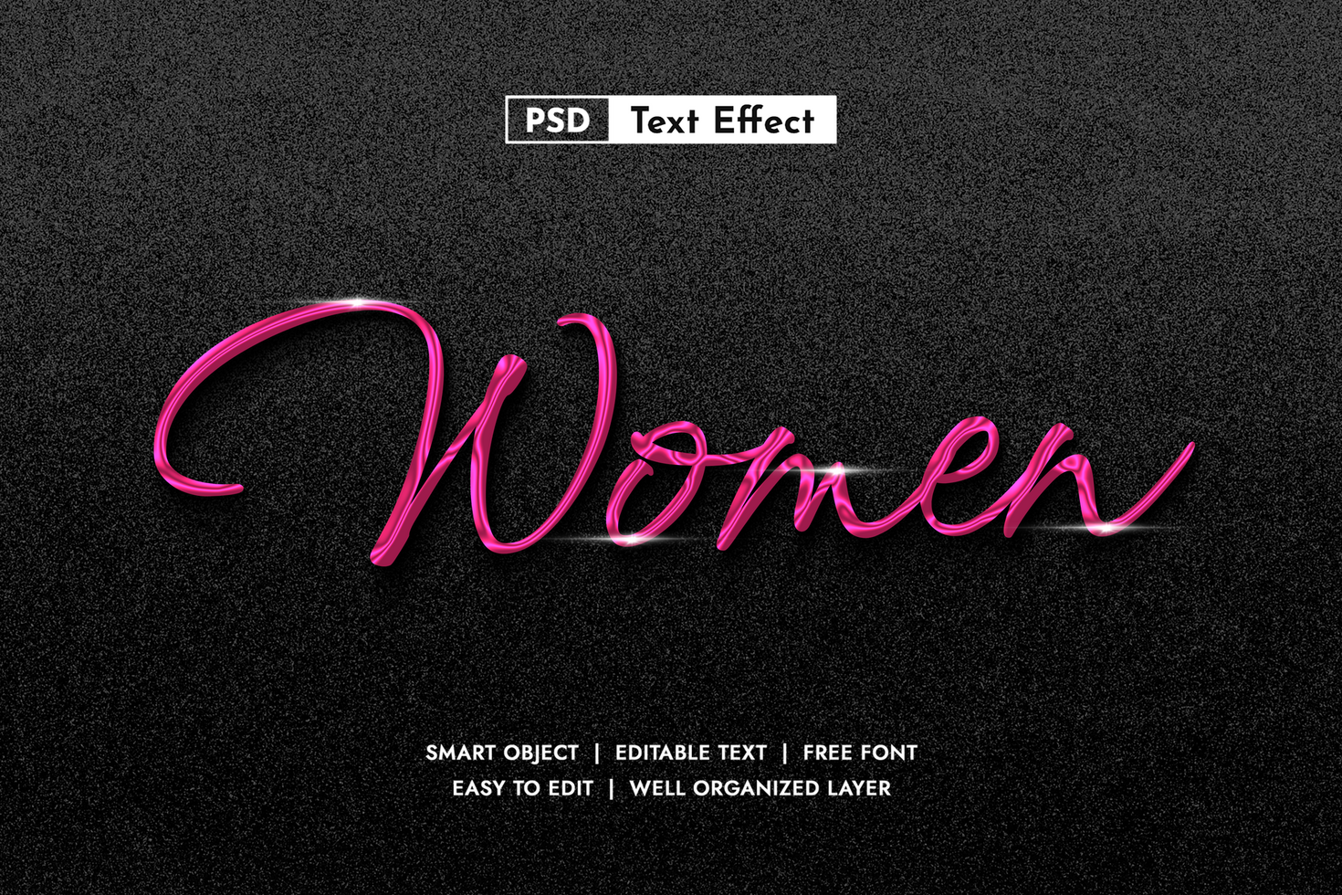 Chic Pink 3D Script Text Effect for Women. Editable Delicate Font Style for Beauty Brands, Fashion Designs, and Feminine Title Creations psd