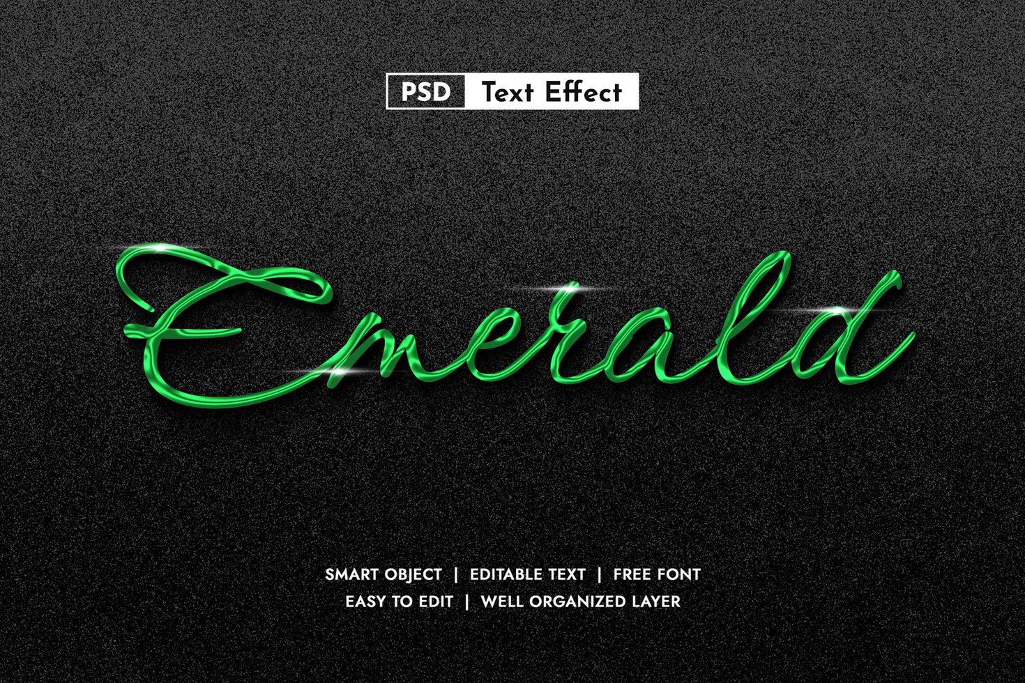 Elegant Emerald Green 3D Script Text Effect. Editable Flowing Font Style for Luxury Brands, Jewelry Designs, and Stylish Title Art psd