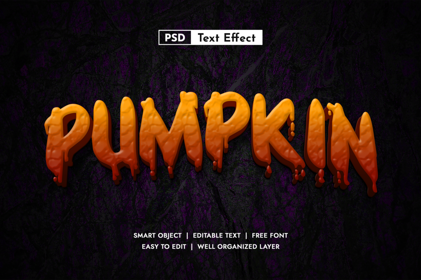 Creative Pumpkin Halloween Dripping 3D Text Effect. Editable Spooky Font Style for Autumn Designs, Party Invitations, and Unique Seasonal Posters psd