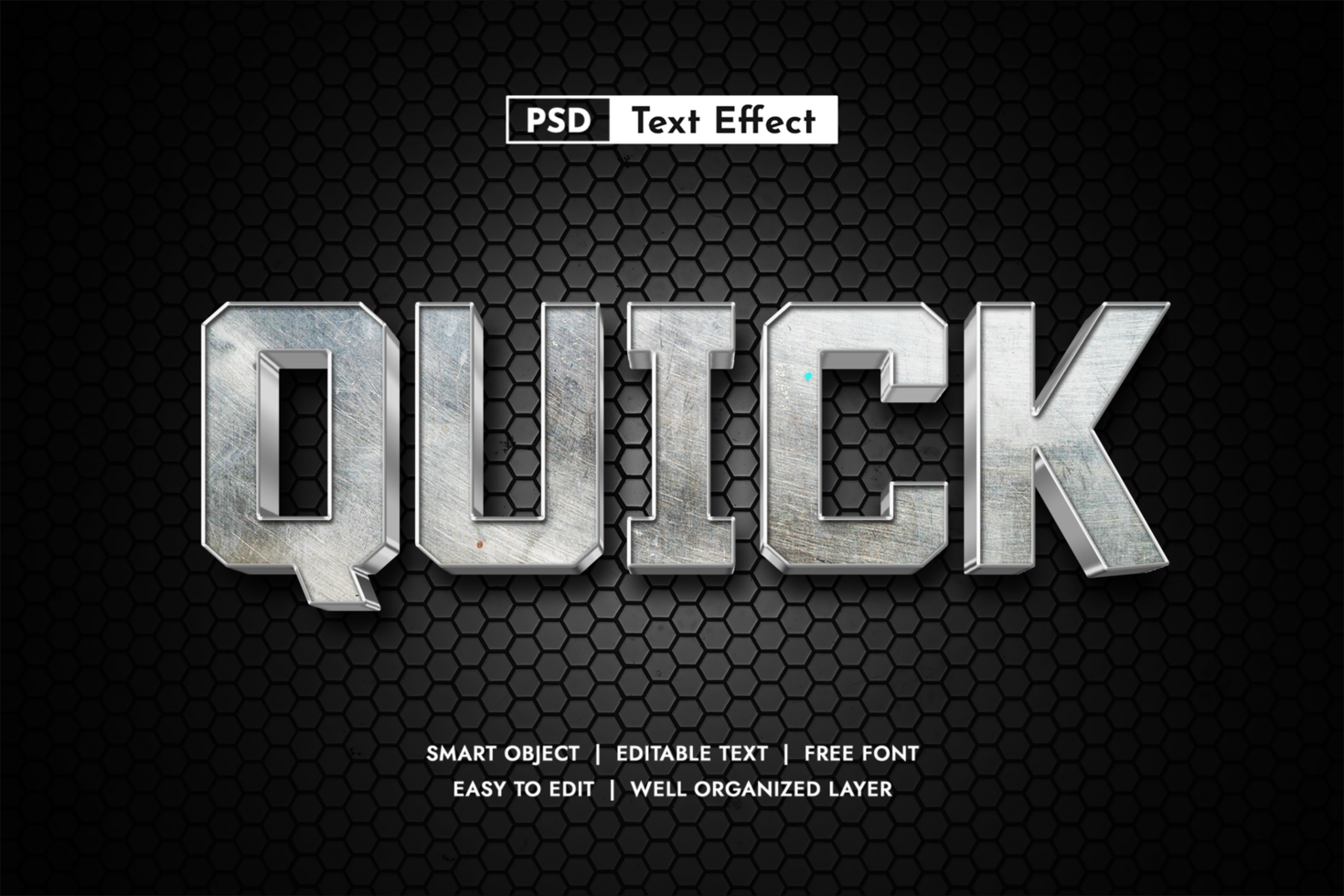 Quick Silver Metallic 3D Text Effect. Editable Industrial Font Style for Technology Themes, Fast Services, and Modern Title Graphics psd