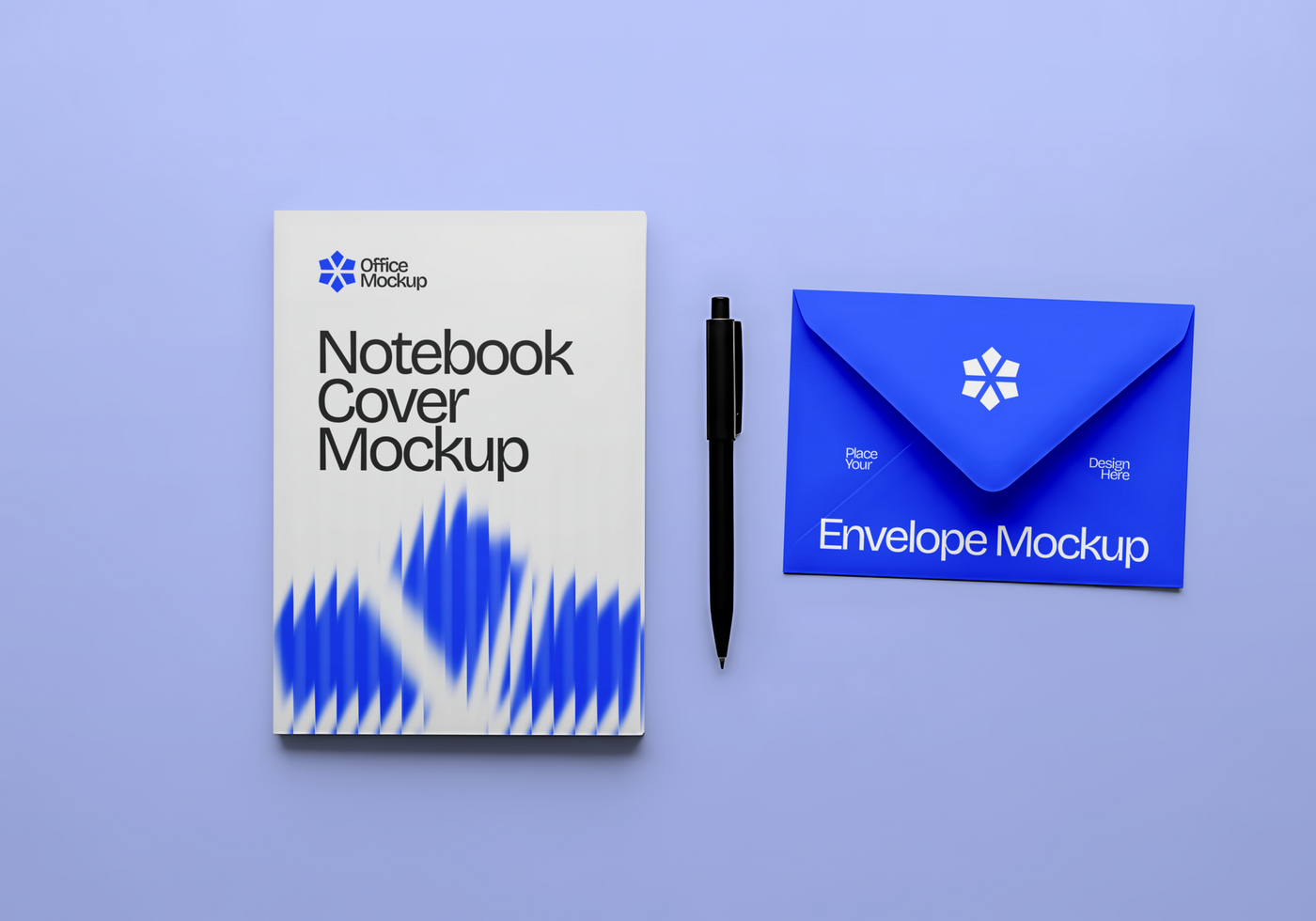 Notebook Cover and Envelope Mockup with Pen on Blue Surface psd
