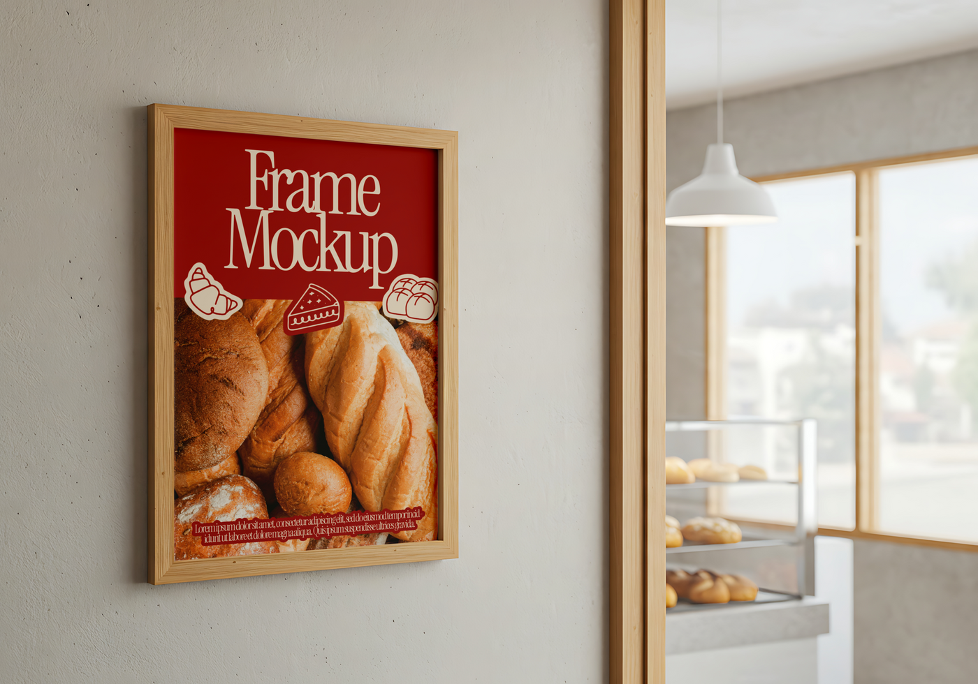 Bakery Poster Mockup in a Cafe Setting psd