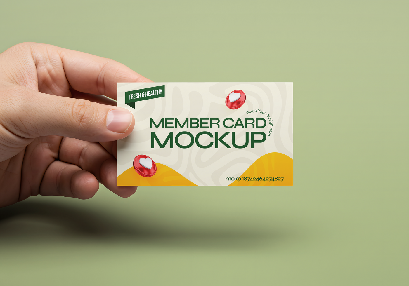 Member Card Mockup Handheld with Fresh and Healthy Branding psd