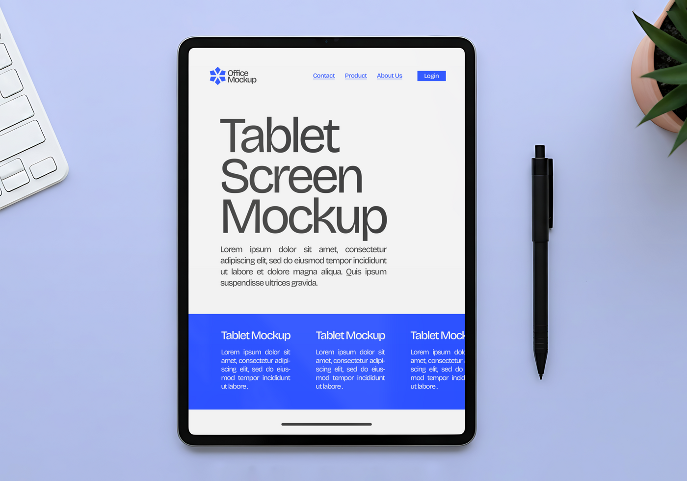 Tablet Screen Mockup for Website and UI Presentation psd