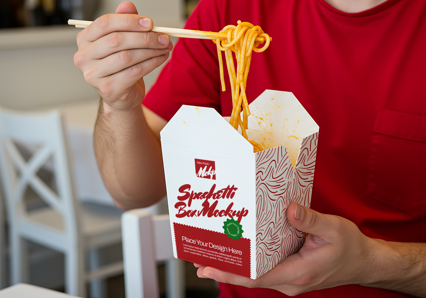 Spaghetti in a takeout box mockup psd