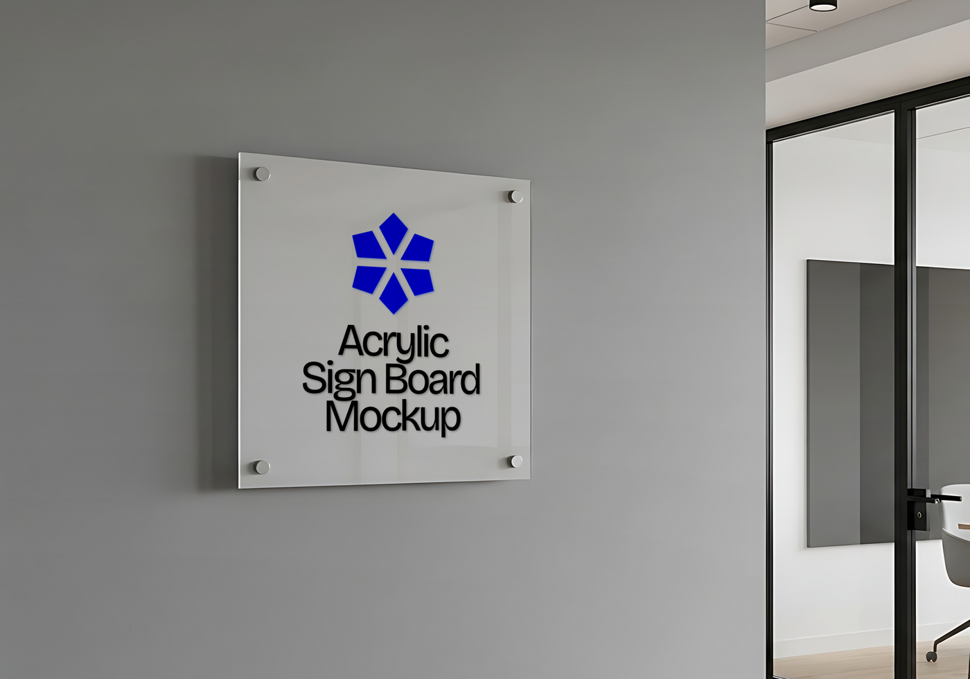 Acrylic Sign Board Mockup on Office Wall psd