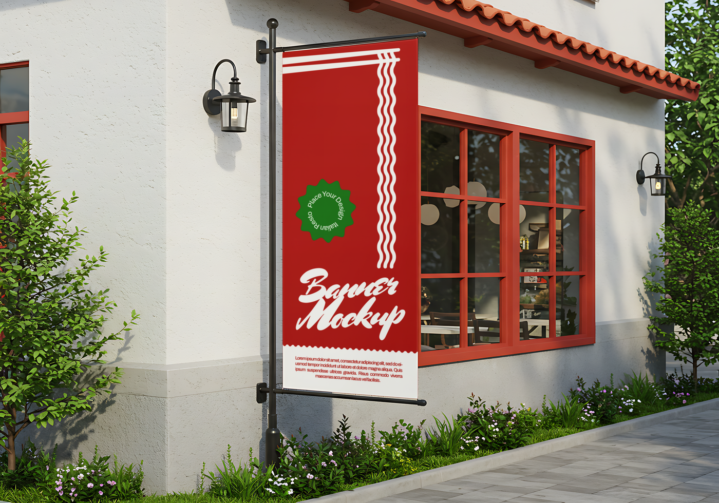 Mockup of a banner on a building facade psd