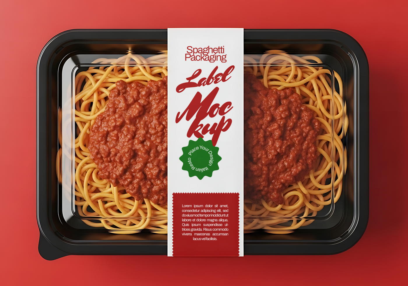 Spaghetti with Tomato Sauce in a Takeaway Container mockup psd