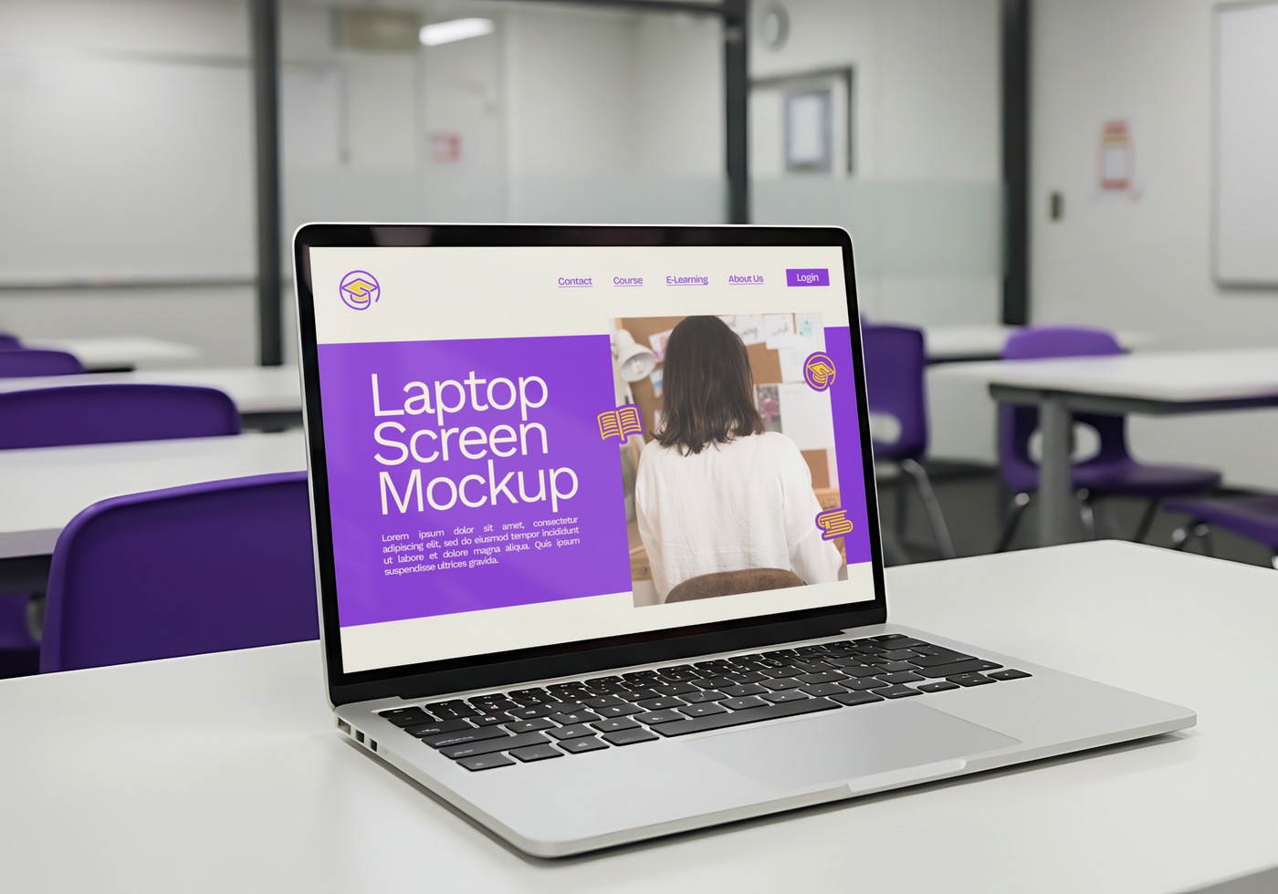 Laptop Screen Mockup in Classroom Setting psd