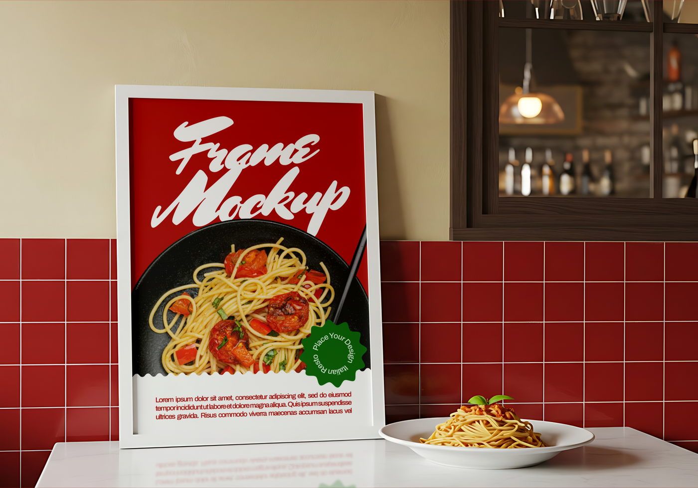 Frame Mockup with a Spaghetti Dish on a Table psd