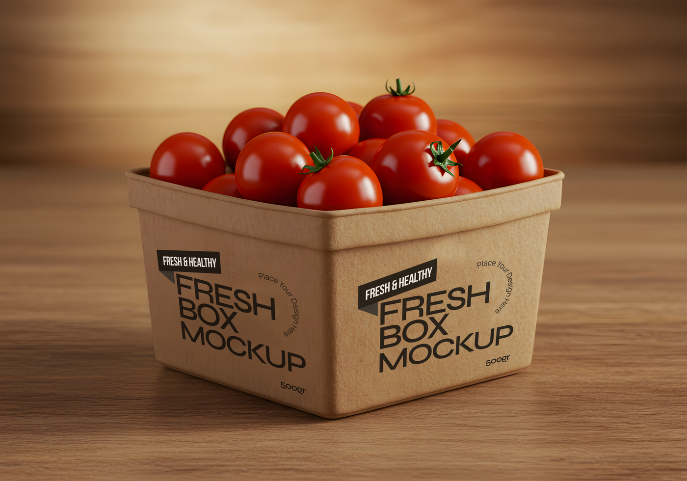 Fresh Tomatoes in a Kraft Paper Box Mockup psd