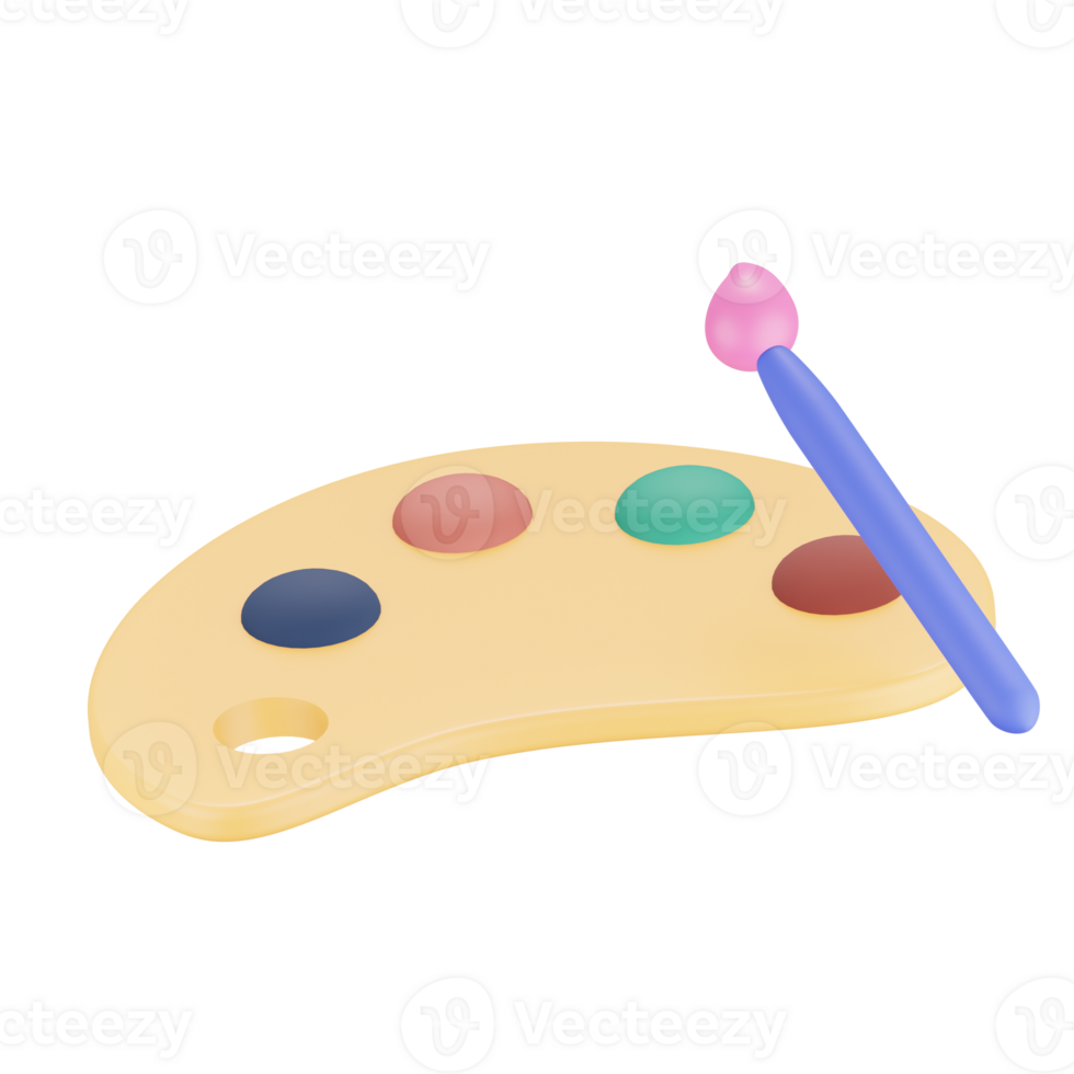 A paint palette and brush are on a black background png