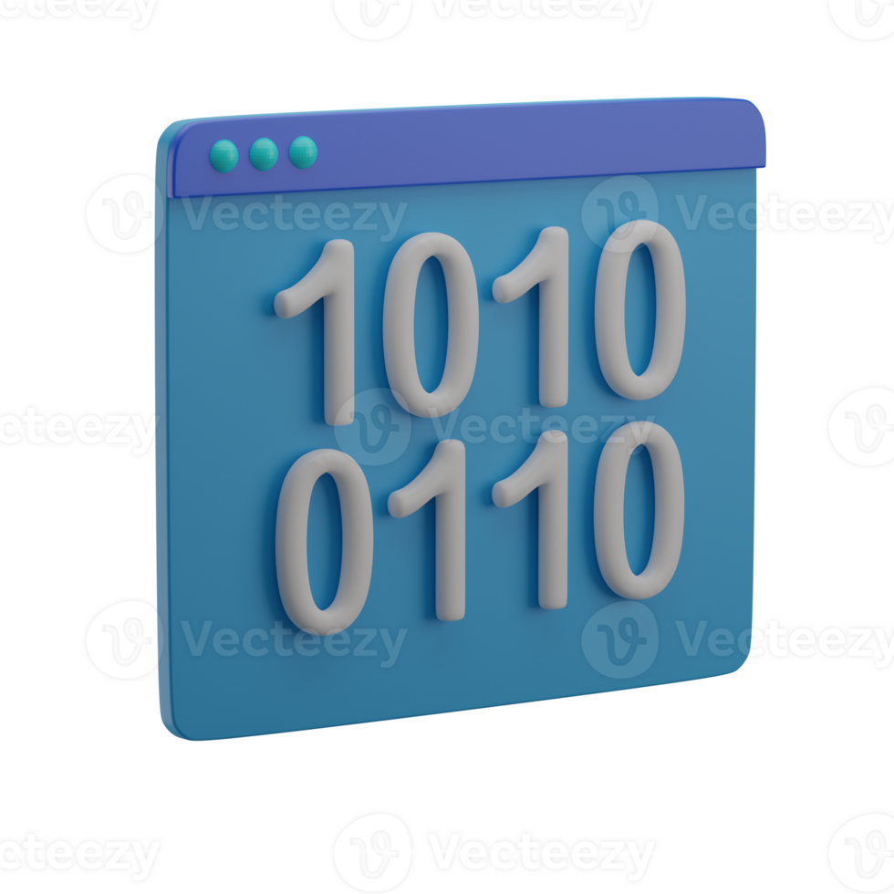 Cute 3D Binary Code Icon Render Illustration png