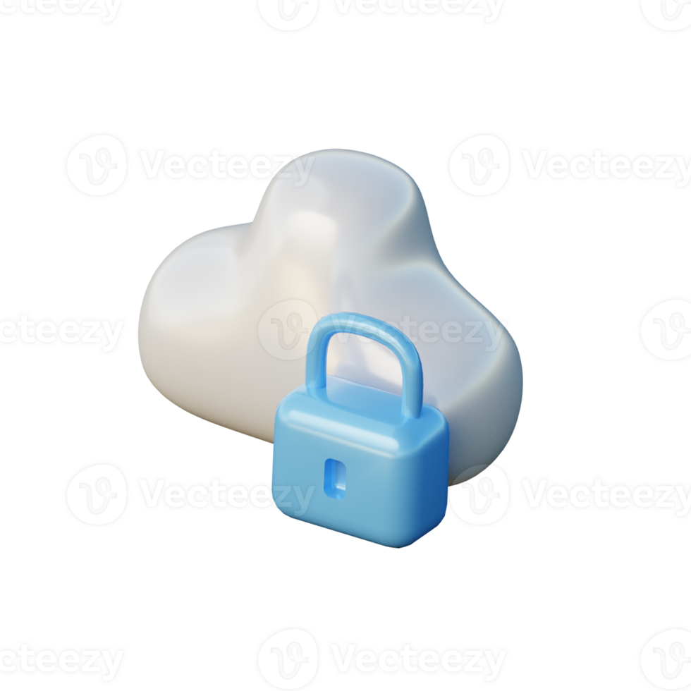 3D Cloud Security Icon Render Illustration png