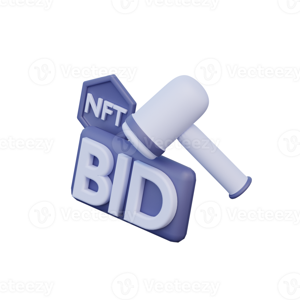 3D NFT Bid Icon Render Illustration png