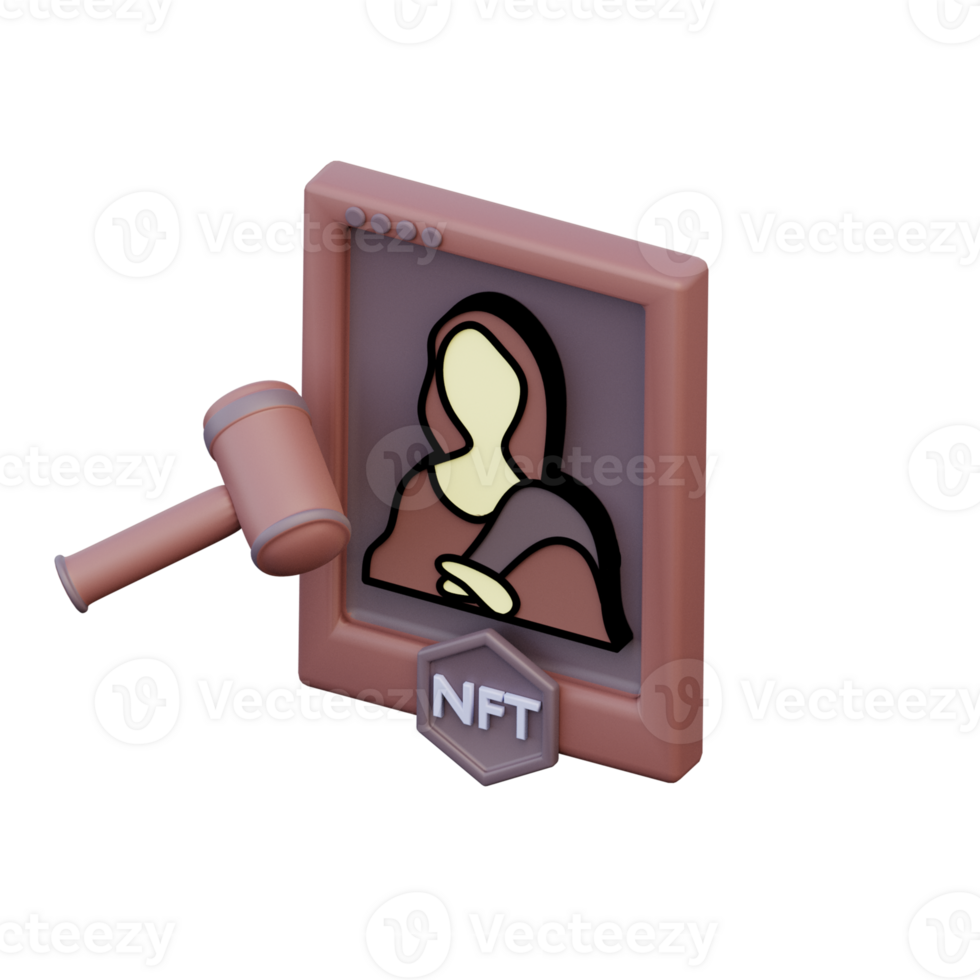 3D NFT Auction Icon Render Illustration png