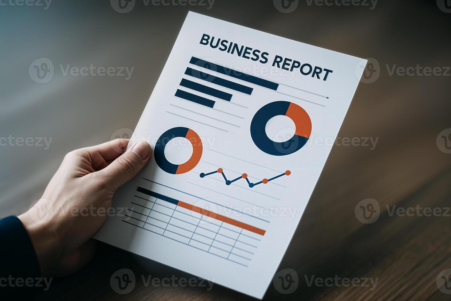 Close-up of business report with analytics charts, financial performance data, strategic planning tool, marketing and investment presentation photo