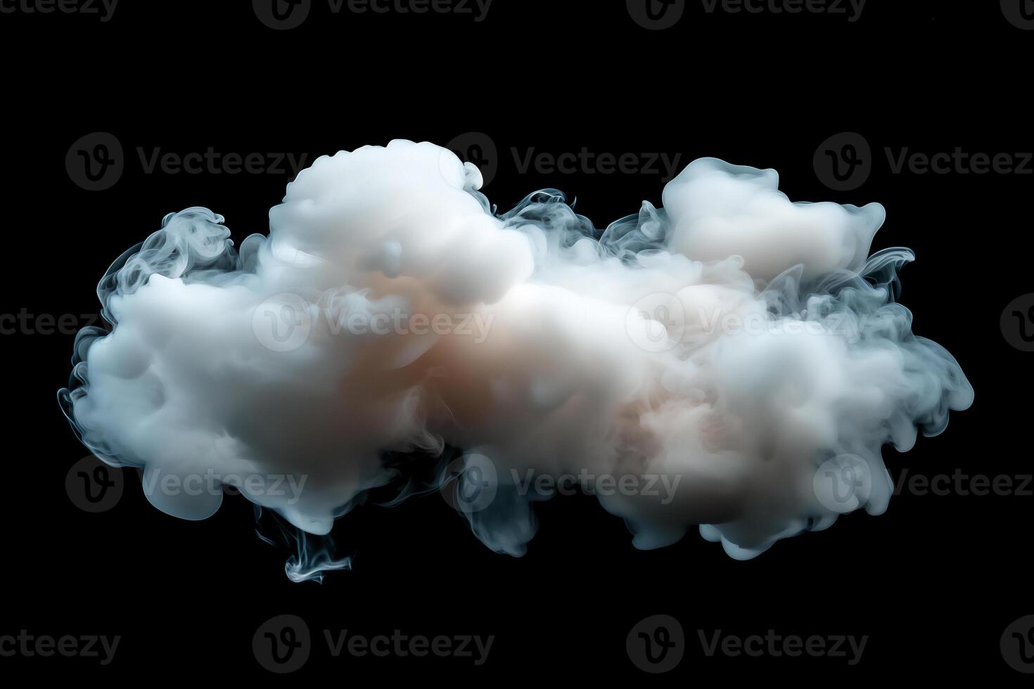 Abstract white smoke cloud on black background, visual effect element for blending modes and modern design overlays photo