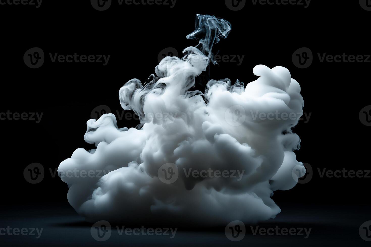 Rising plume of white smoke on black background, isolated vapor element for graphic overlays and visual effects photo