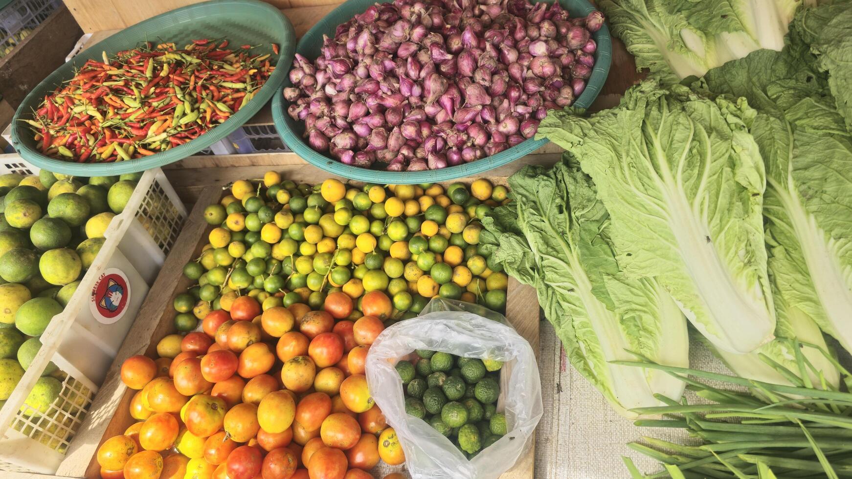 Fresh Produce Variety Colorful Vegetables and Fruits at Market photo