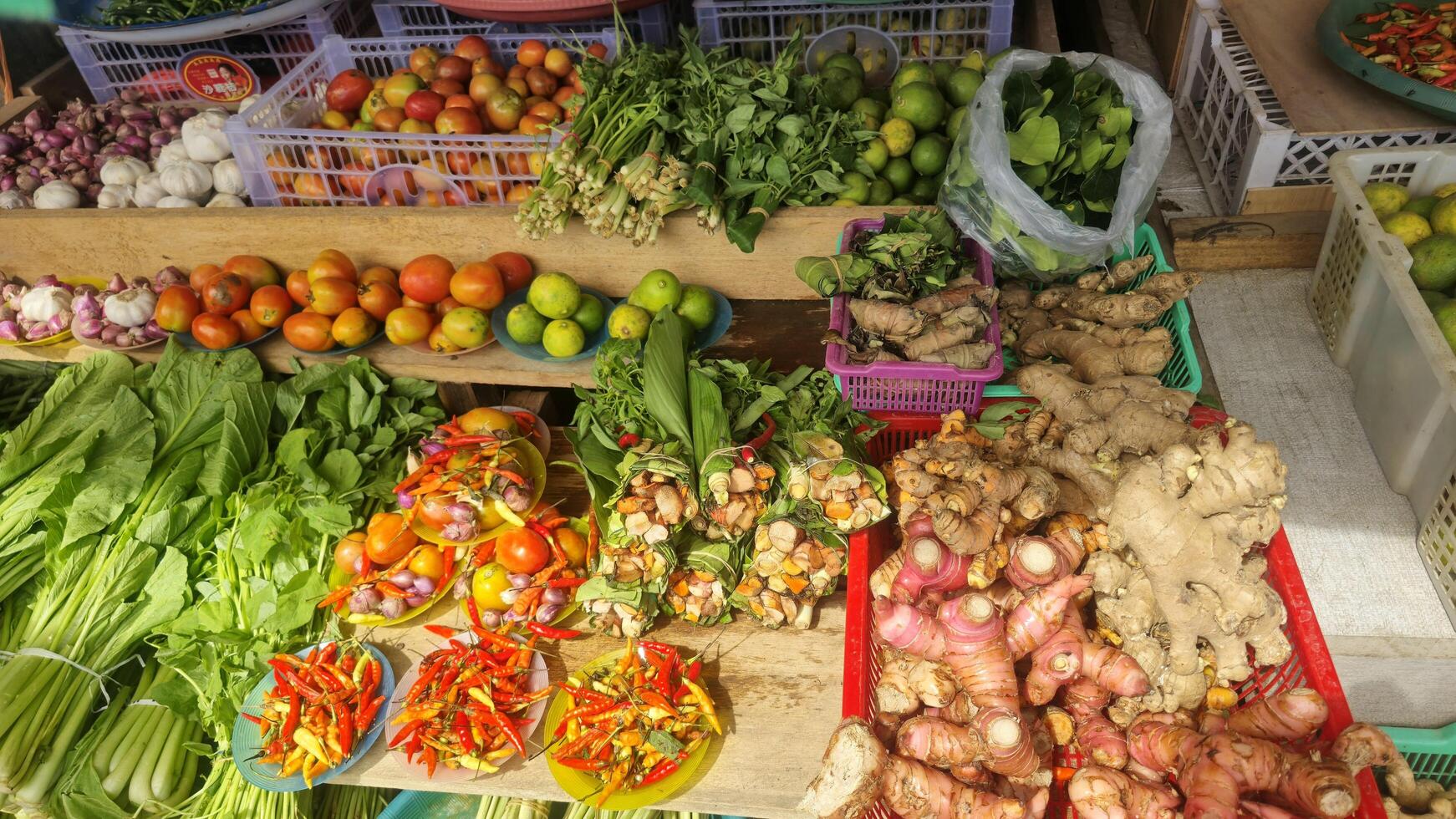 Fresh Vegetables and Herbs Displayed at Market photo
