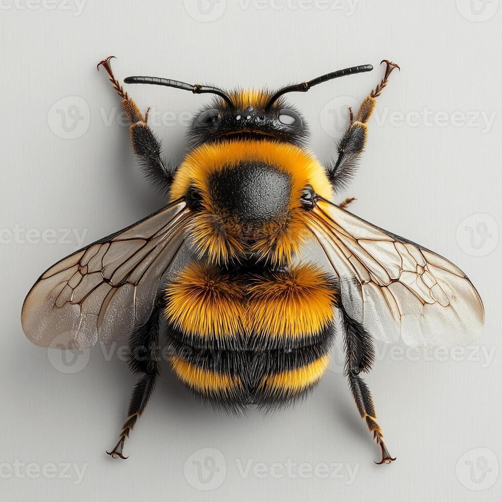 Honey Bee Isolated on White Background - Macro Photography, Pollinator Close-Up, Nature photo