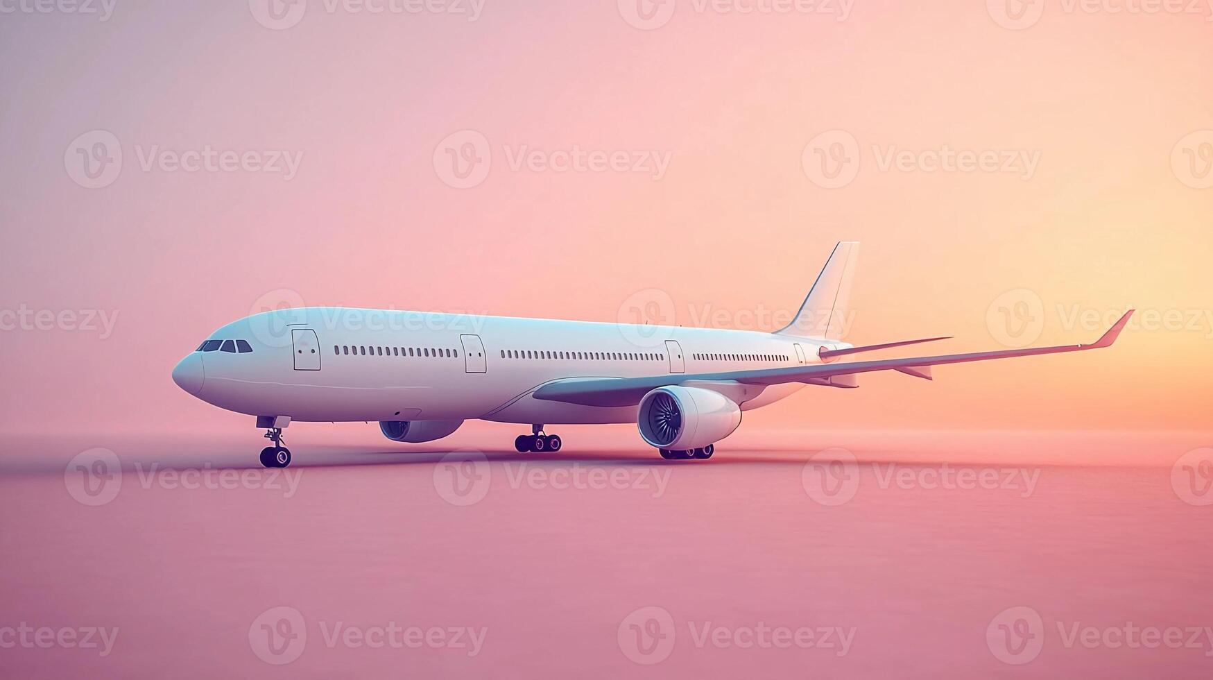 White Airplane 3D Illustration on Pink and Yellow Background photo