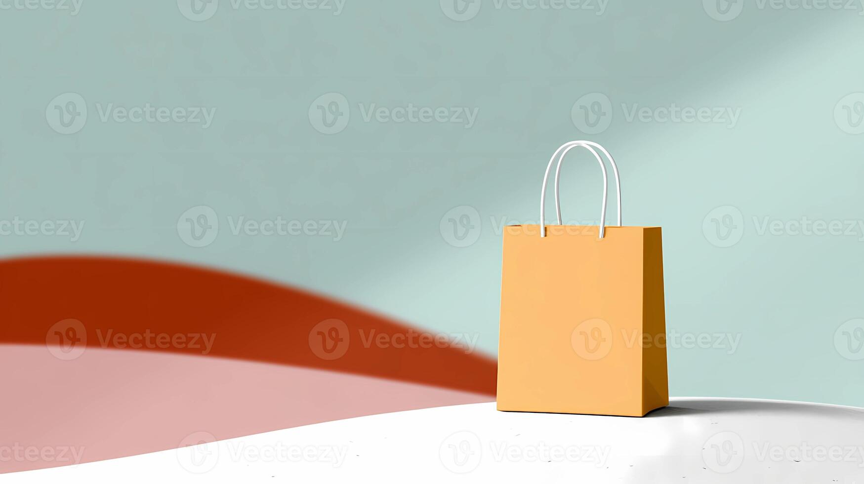 Vibrant Yellow Shopping Bag on White Surface with Colorful Background - Bold Minimalist photo