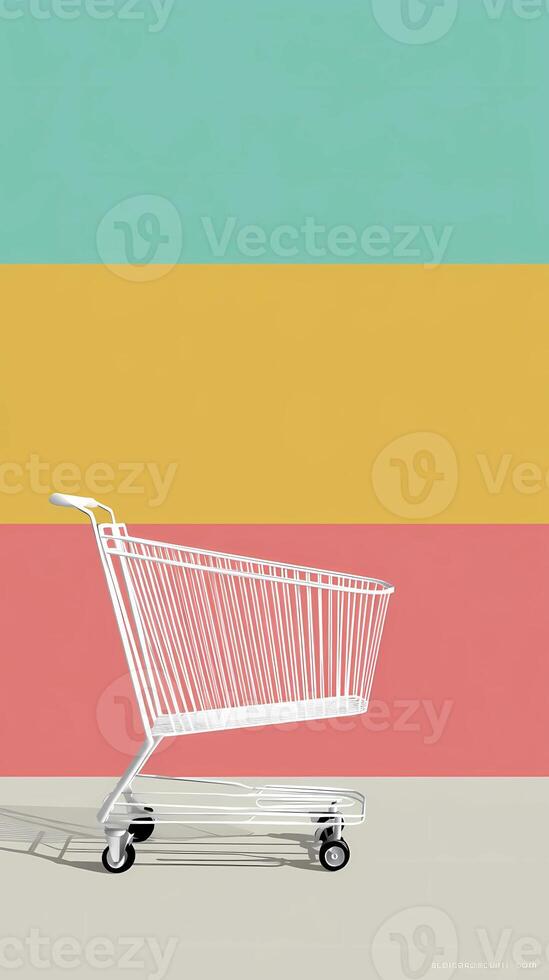 Vibrant Shopping Cart on Pink Yellow Blue Background - Bold Colorful Flat Illustration photo