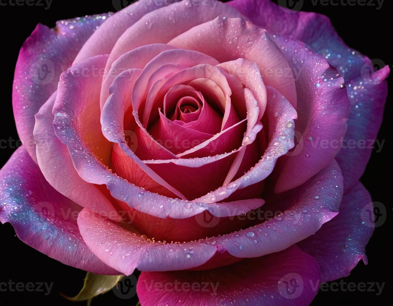 Detailed surreal rose with an iridescent glow against a dark background, illuminated by professional studio lighting to create a captivating and luxurious visual experience photo