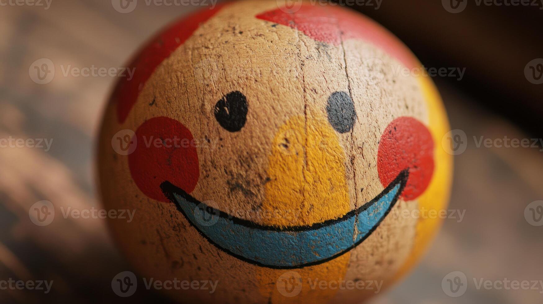 Vintage wooden ball with painted face photo