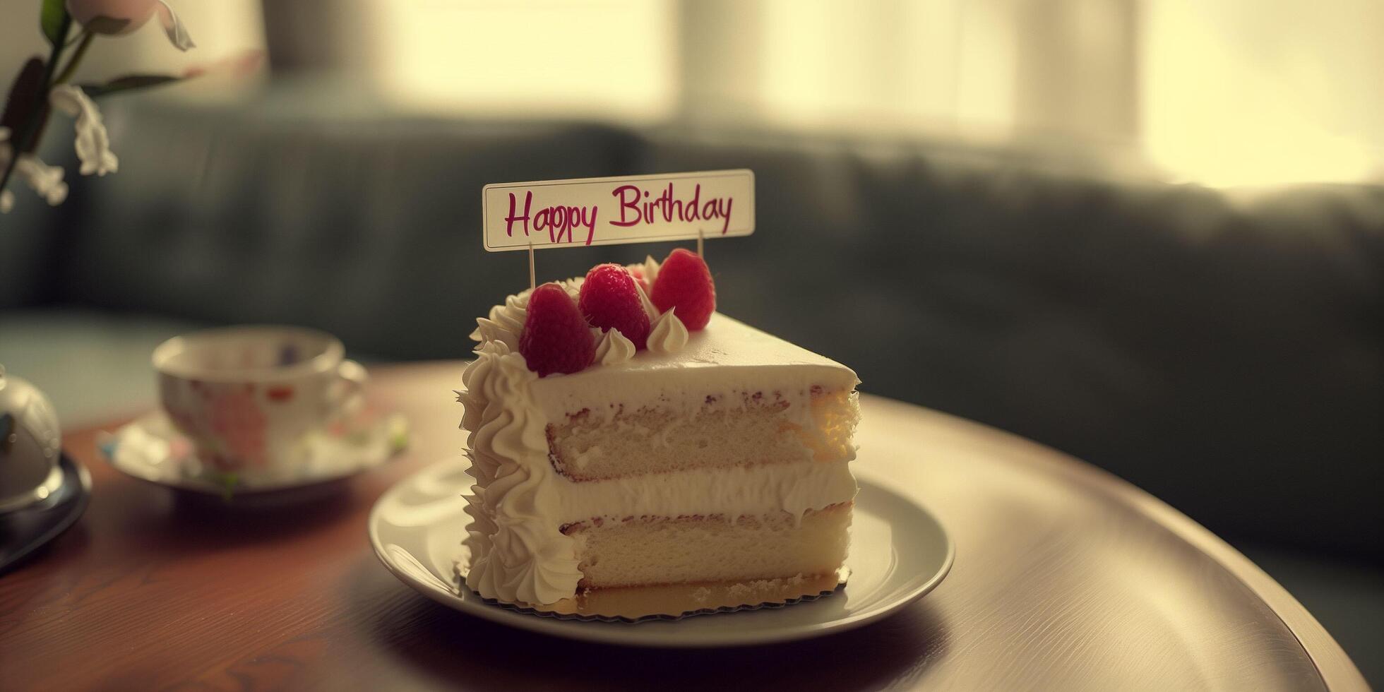 White cake with a red ribbon and the words Happy Birthday on it photo