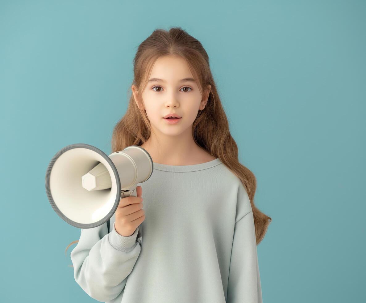 Young girl is holding a microphone photo