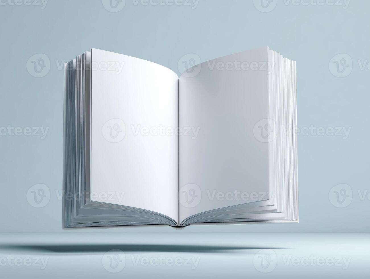 Floating open book symbolizing creativity and imagination. photo