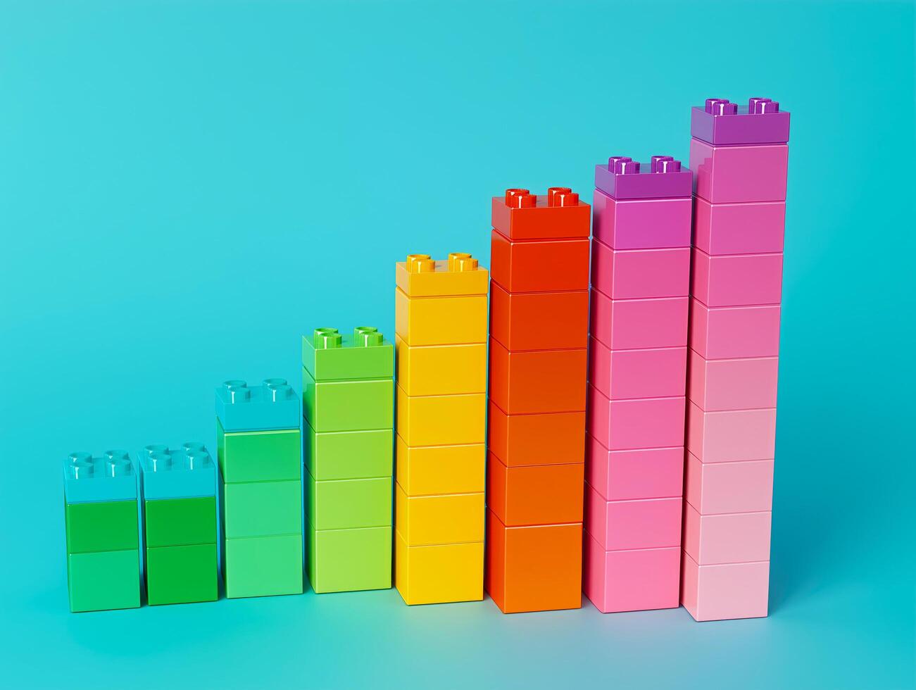 Stack of colorful toy block with a blue background photo